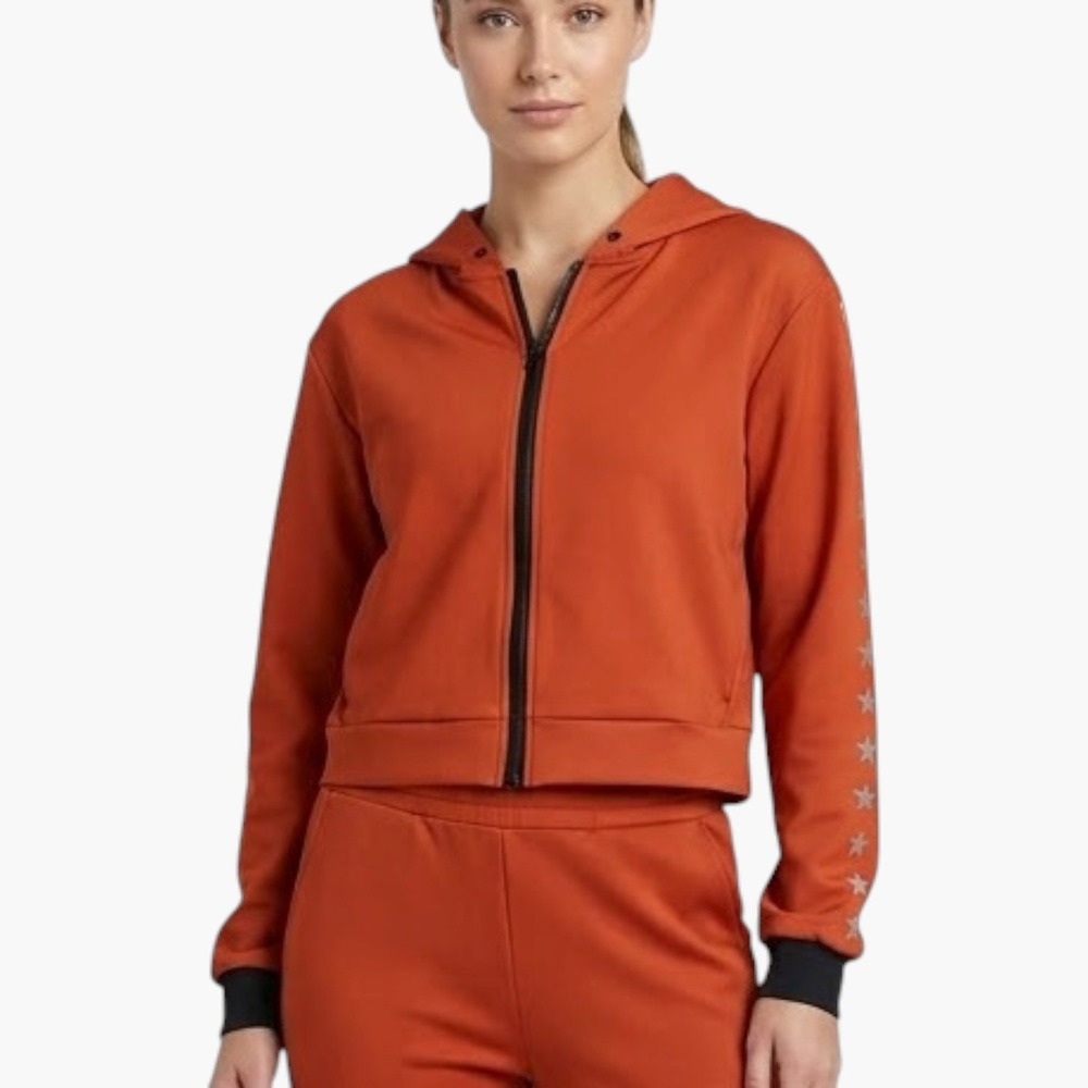 Ultracor Hoodie Star Print Cropped Full Zip Orange Womens Size M